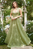 Light Green A-Line Long Formal Dress With Embroidery