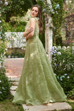 Light Green A-Line Long Formal Dress With Embroidery