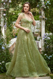 Light Green A-Line Long Formal Dress With Embroidery