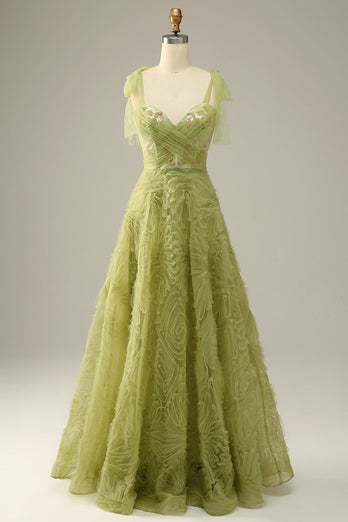 Light Green A-Line Long Formal Dress With Embroidery