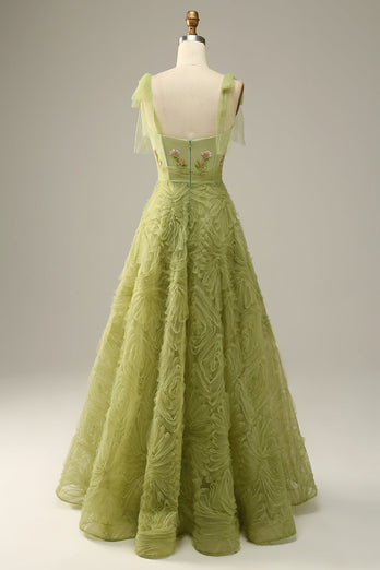 Light Green A-Line Long Formal Dress With Embroidery