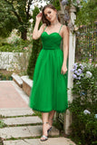 Green Tulle A-Line Midi Formal Dress with Ruffles