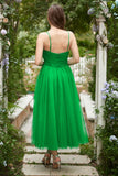 Green Tulle A-Line Midi Formal Dress with Ruffles