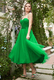 Green Tulle A-Line Midi Formal Dress with Ruffles