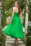 Green Tulle A-Line Midi Formal Dress with Ruffles