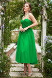 Green Tulle A-Line Midi Formal Dress with Ruffles