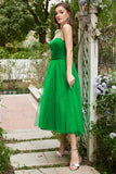 Green Tulle A-Line Midi Formal Dress with Ruffles