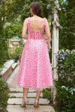 Pink Tulle A-Line Midi Formal Dress with Hearts