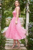 Pink Tulle A-Line Midi Formal Dress with Hearts