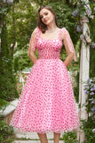 Pink Tulle A-Line Midi Formal Dress with Hearts