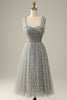 Load image into Gallery viewer, Grey Spaghetti Straps Tea-Length Formal Dress With Bowknots