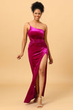 One Shoulder Velvet Formal Dress with Slit