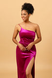 One Shoulder Velvet Formal Dress with Slit