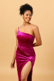 One Shoulder Velvet Formal Dress with Slit