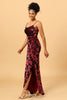 Load image into Gallery viewer, Sheath Spaghetti Straps Burgundy Printed Velvet Long Formal Dress with Silt