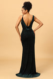 Mermaid V Neck Green Velvet Long Formal Dress