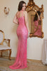 Load image into Gallery viewer, Fuchsia Sequin One Shoulder Sparkly Long Formal Dress with Slit