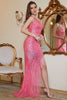 Load image into Gallery viewer, Fuchsia Sequin One Shoulder Sparkly Long Formal Dress with Slit