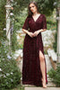 Load image into Gallery viewer, A Line V Neck Rust Long Velvet Bridesmaid Dress with Split Front