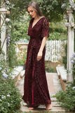 A Line V Neck Rust Long Velvet Bridesmaid Dress with Split Front