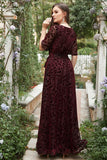 A Line V Neck Rust Long Velvet Bridesmaid Dress with Split Front