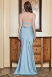 Sheath Strapless Grey Blue Long Formal Dress with Open Back