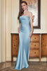 Load image into Gallery viewer, Sheath Strapless Grey Blue Long Formal Dress with Open Back