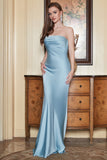 Sheath Strapless Grey Blue Long Formal Dress with Open Back