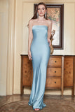 Sheath Strapless Grey Blue Long Formal Dress with Open Back