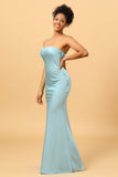 Grey Blue Satin Mermaid Bridesmaid Dress