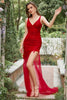 Load image into Gallery viewer, Mermaid V Neck Red Long Formal Dress with Embroidery