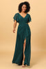 Load image into Gallery viewer, Hollow-Out Chiffon Green Bridesmaid Dress with Ruffles Sleeves