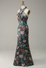 Load image into Gallery viewer, Flower Print Halter Satin Formal Dress