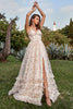 Load image into Gallery viewer, A Line Spaghetti Straps Apricot Print Formal Dress with Slit