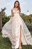 Load image into Gallery viewer, A Line Spaghetti Straps Apricot Print Formal Dress with Slit