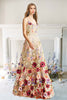 Load image into Gallery viewer, A Line Spaghetti Straps Champagne Long Formal Dress with Appliques