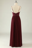 Burgundy Spaghetti Straps Lace Bridesmaid Dress with Hollow-out