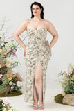 Sheath Sweetheart Grey Printed Plus Size Wedding Party Dress with Belt