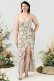 Sheath Sweetheart Grey Printed Plus Size Wedding Party Dress with Belt