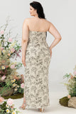 Sheath Sweetheart Grey Printed Plus Size Wedding Party Dress with Belt