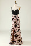 Floral Spaghetti Straps Formal Dress with Slit