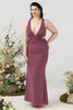 Load image into Gallery viewer, Sheath Deep V Neck Desert Rose Plus Size Wedding Guest Dress with Criss Cross Back