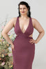 Load image into Gallery viewer, Sheath Deep V Neck Desert Rose Plus Size Wedding Guest Dress with Criss Cross Back