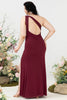 Load image into Gallery viewer, Mermaid One Shoulder Desert Rose Plus Size Wedding Guest Dress with Slit