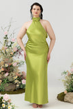 Sheath Halter Open Back Lemon Green Plus Size Wedding Guest Dress