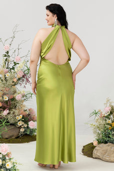 Sheath Halter Open Back Lemon Green Plus Size Wedding Guest Dress