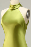 Halter Open Back Lemon Green Long Plus Size Bridesmaid Dress