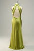Load image into Gallery viewer, Halter Open Back Lemon Green Long Plus Size Bridesmaid Dress