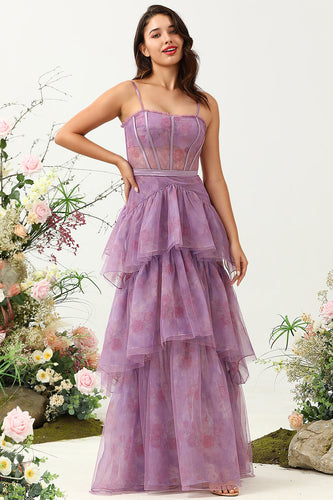 Purple Tulle Spaghetti Straps Corset Formal Dress
