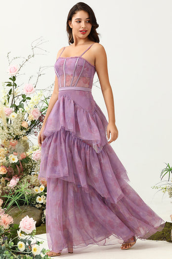 Purple Tulle Spaghetti Straps Corset Formal Dress